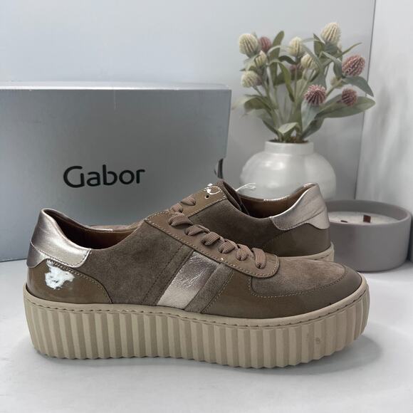 Gabor 53.203.14 Patent Leather/Suede Sneakers Lace-Up Metallic/Tan Women 9 NWB - Picture 7 of 13